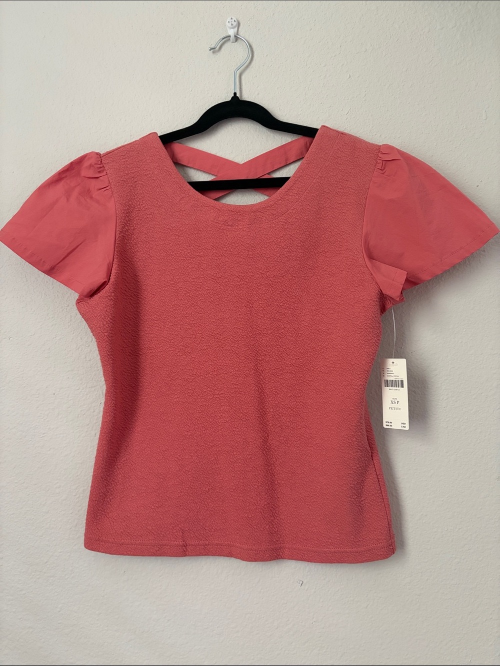 NWT XSP By Anthropologie Lace-Up Flutter Top Shade is Coral